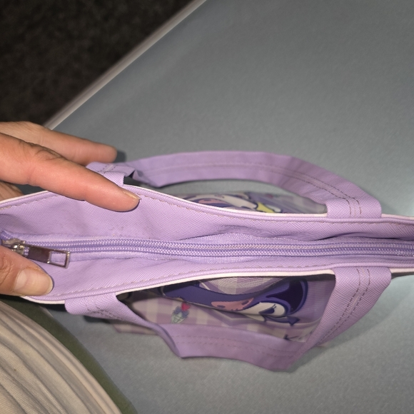 Kuromi Sanrio Mini Tote Bag Purple Gingham Zip Top Cute Kawaii - Picture 7 of 11